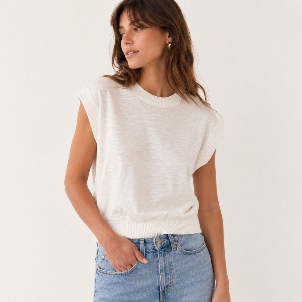 Design History White Embroidered Crochet Lace Back Cap Sleeve Top XS NWT